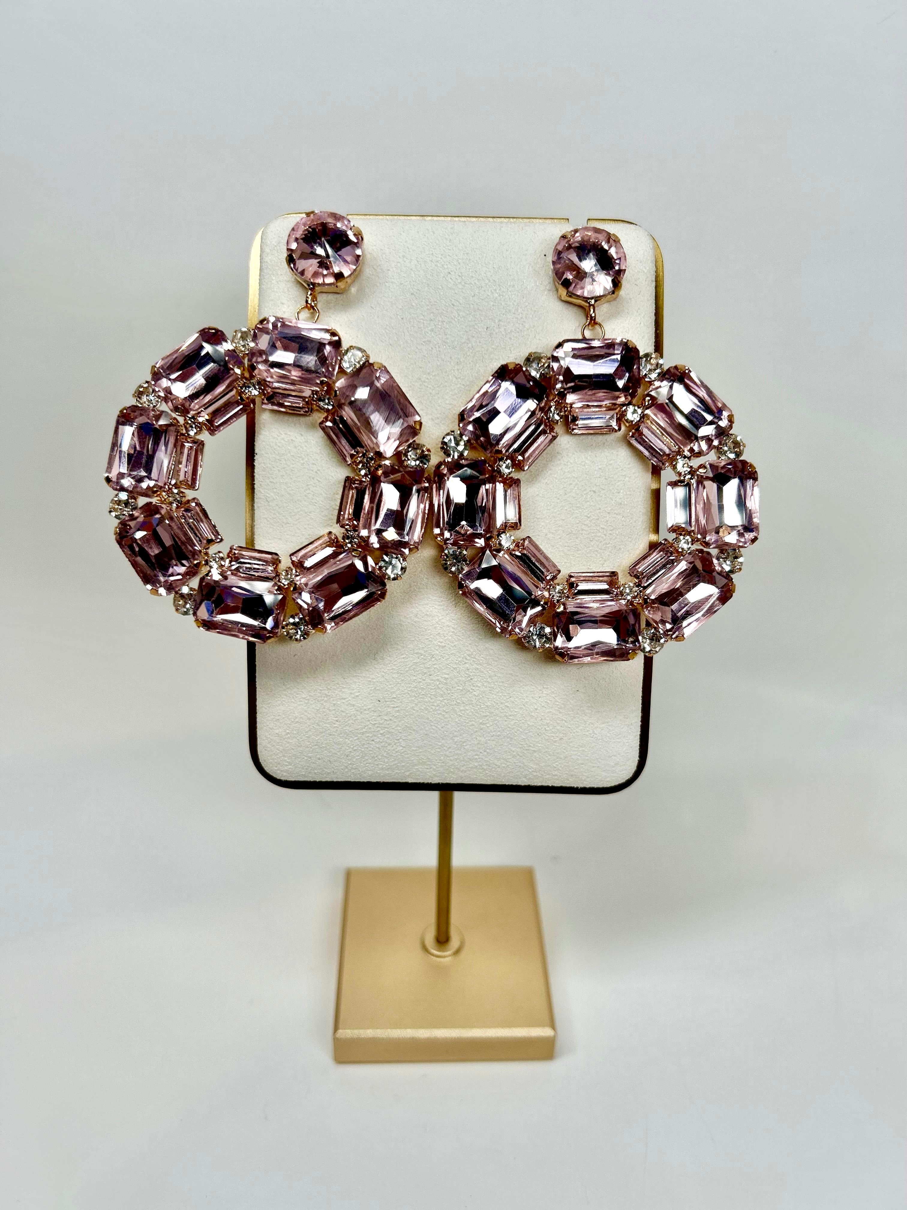 Luz - Pink Crystal Hoop Earrings